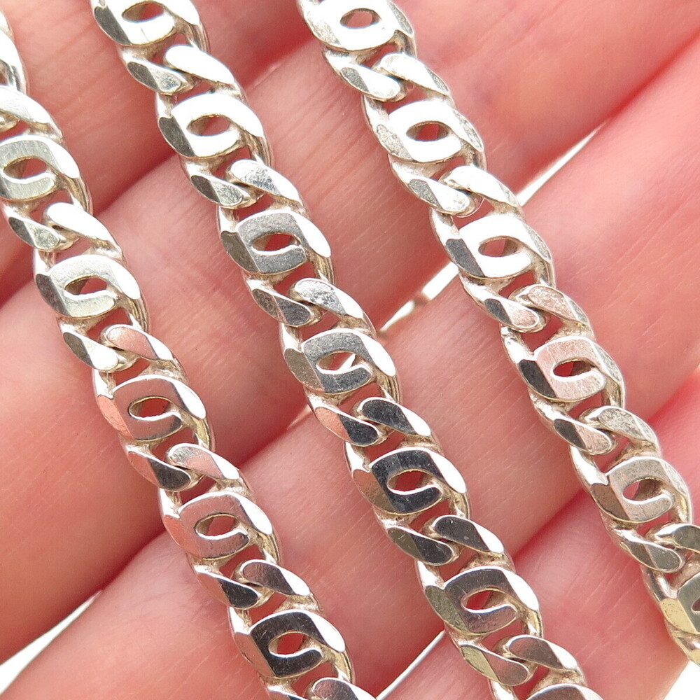 925 Sterling Silver Vintage Italy Double Curb Chain Necklace 18"
